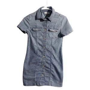Tommy Hilfiger Chambray Pinstripe Shirtdress Pearl‎ Snap Button Girls Size 10